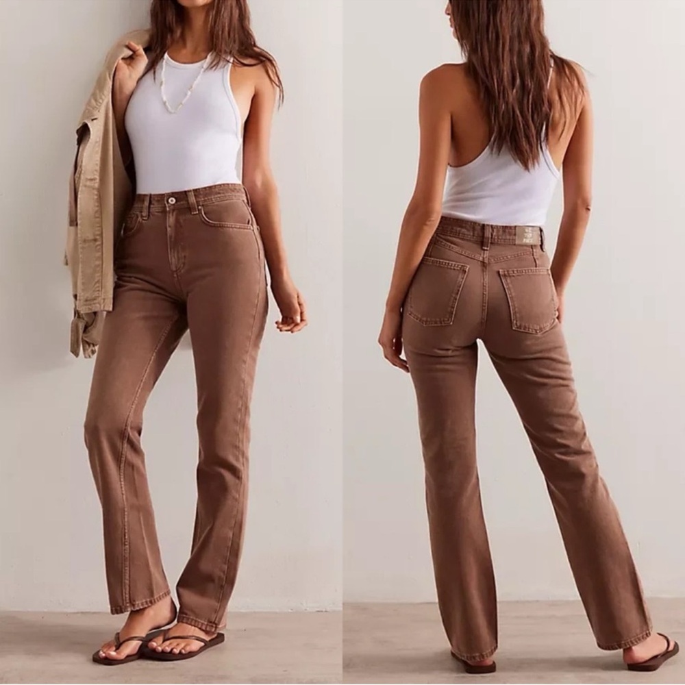 Free People We The Free Xena Slim Straight Jeans-Chocolate Mousse-Size‎ 29